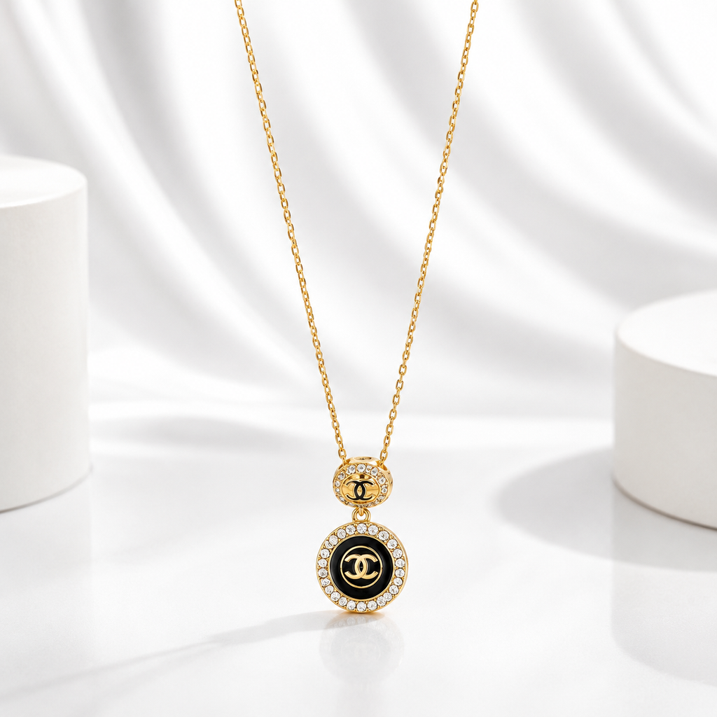 Black Gold Double Pendant Necklace for Women