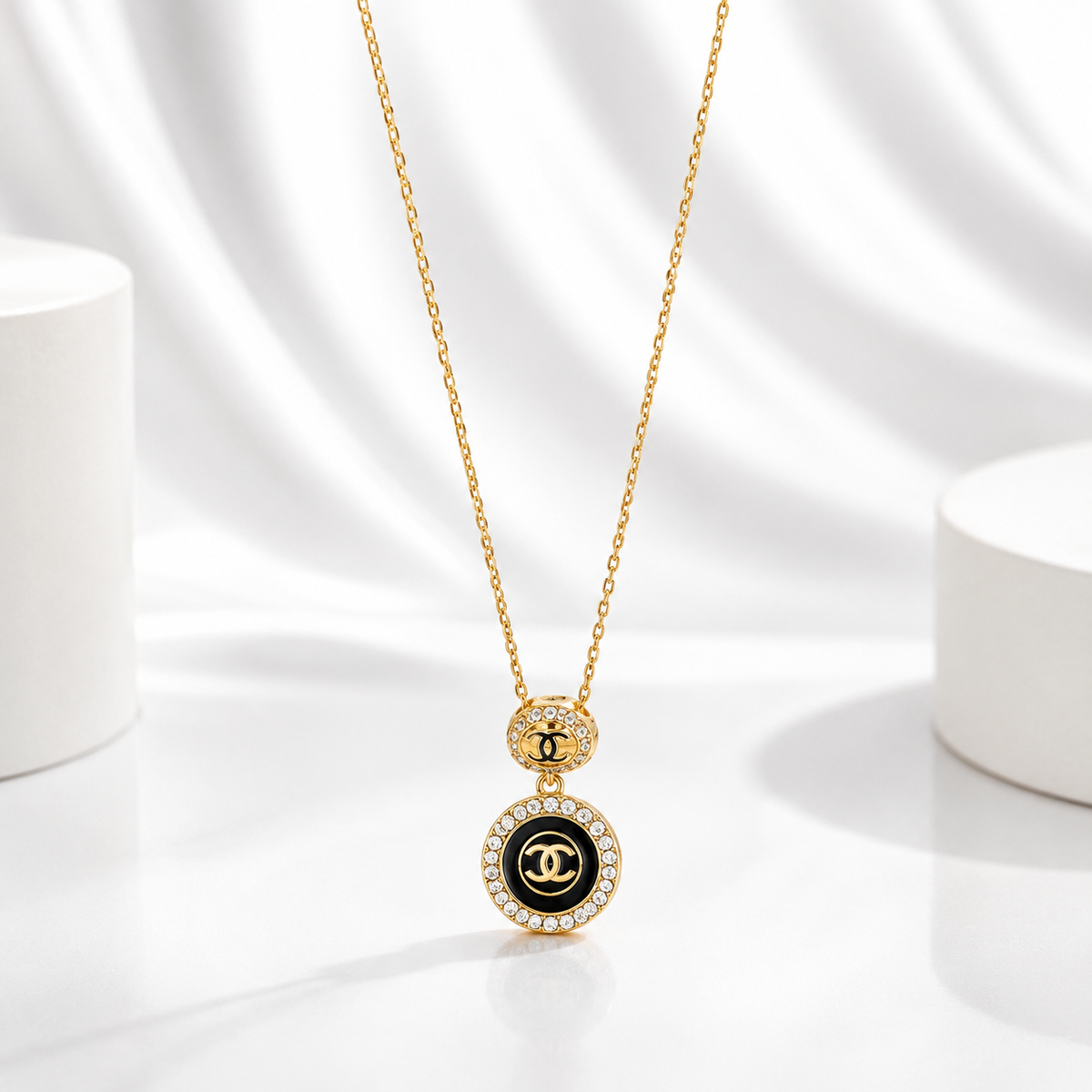 Black Gold Double Pendant Necklace for Women