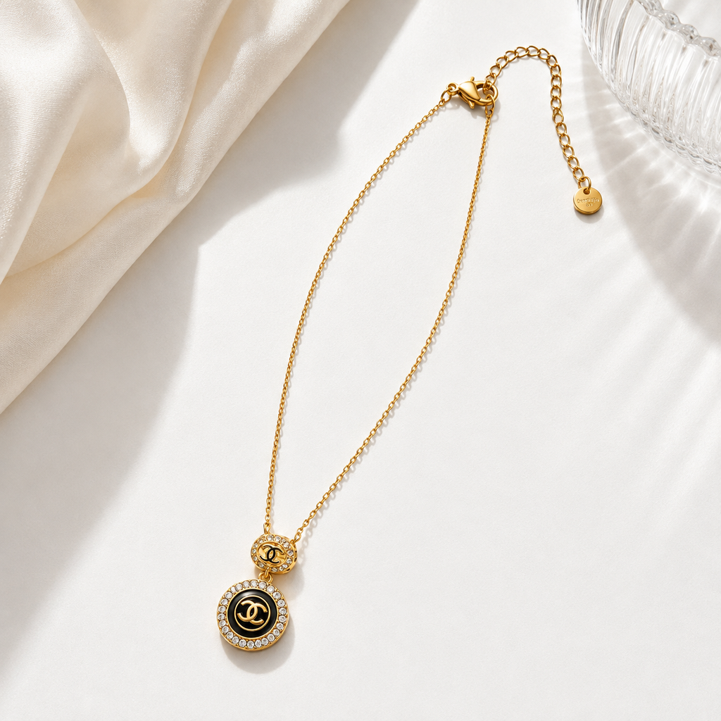 Black Gold Double Pendant Necklace for Women