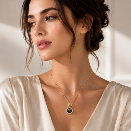 Black Gold Double Pendant Necklace for Women