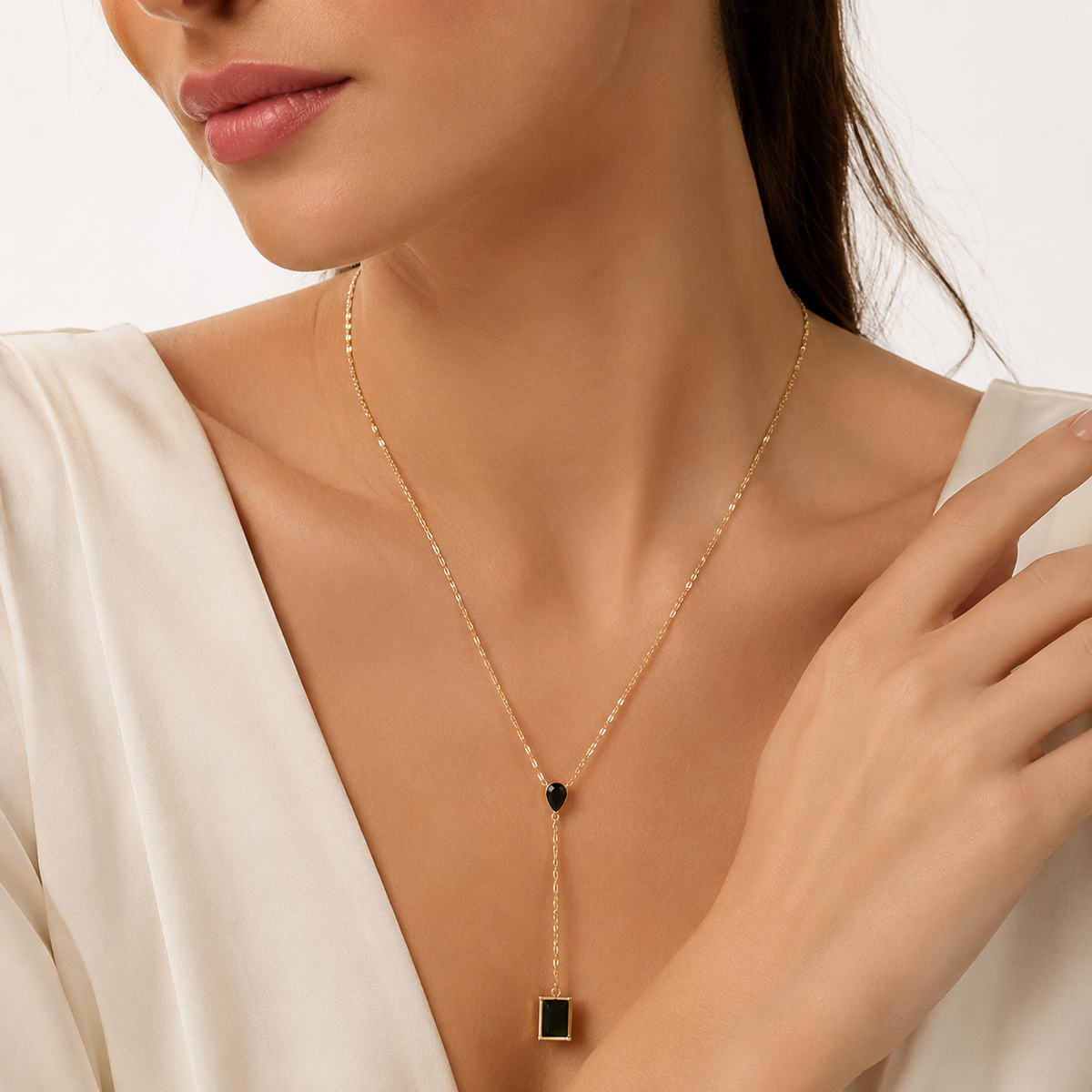 Green Emerald Y Necklace for Women