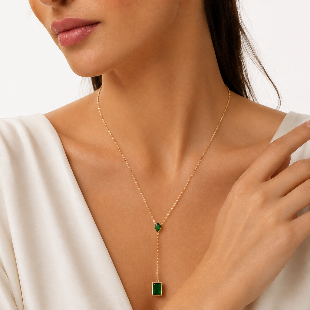 Green Emerald Y Necklace for Women