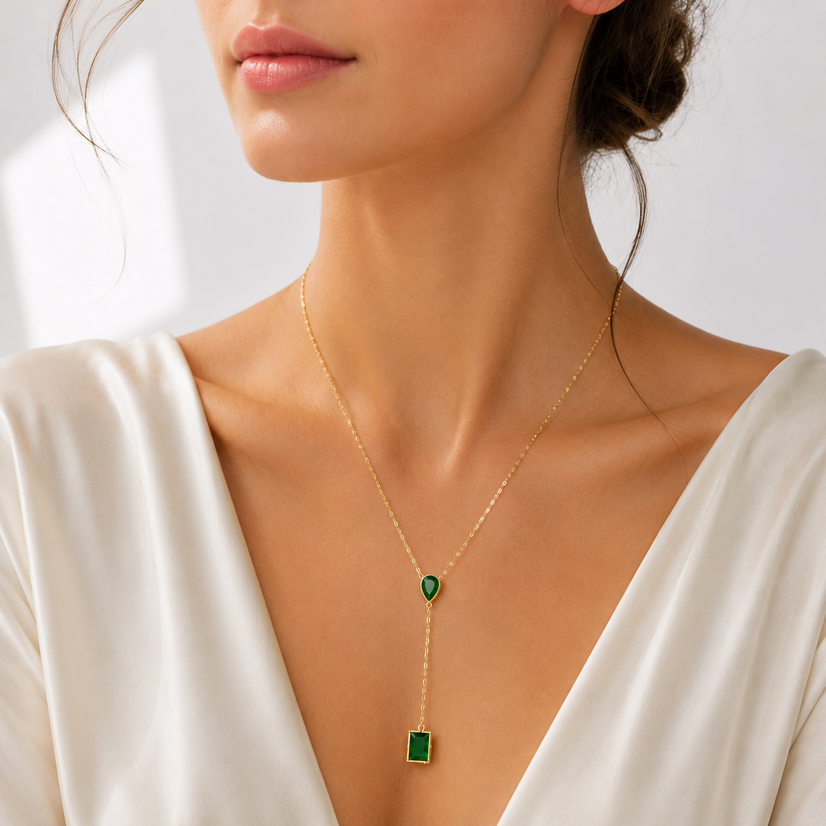 Green Emerald Y Necklace for Women