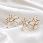 Premium Green/Pearl White Floral Stud Earrings for Women