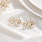Premium Green/Pearl White Floral Stud Earrings for Women