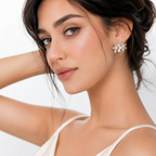 Premium Green/Pearl White Floral Stud Earrings for Women