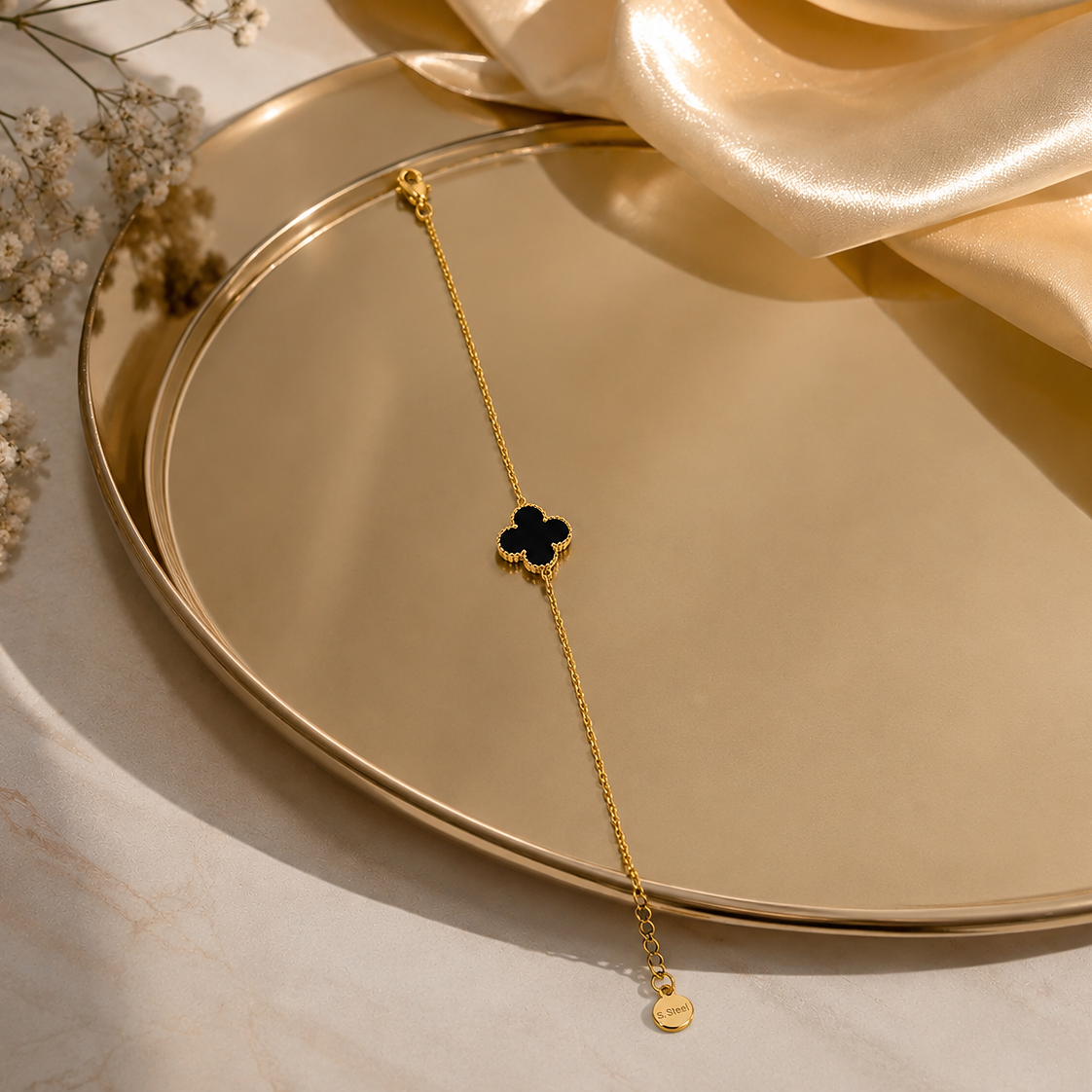 Black Clover Gold Plated Adjustable Bracelet