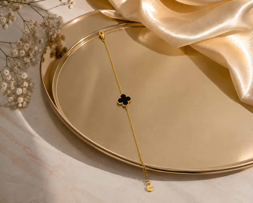 Black Clover Gold Plated Adjustable Bracelet