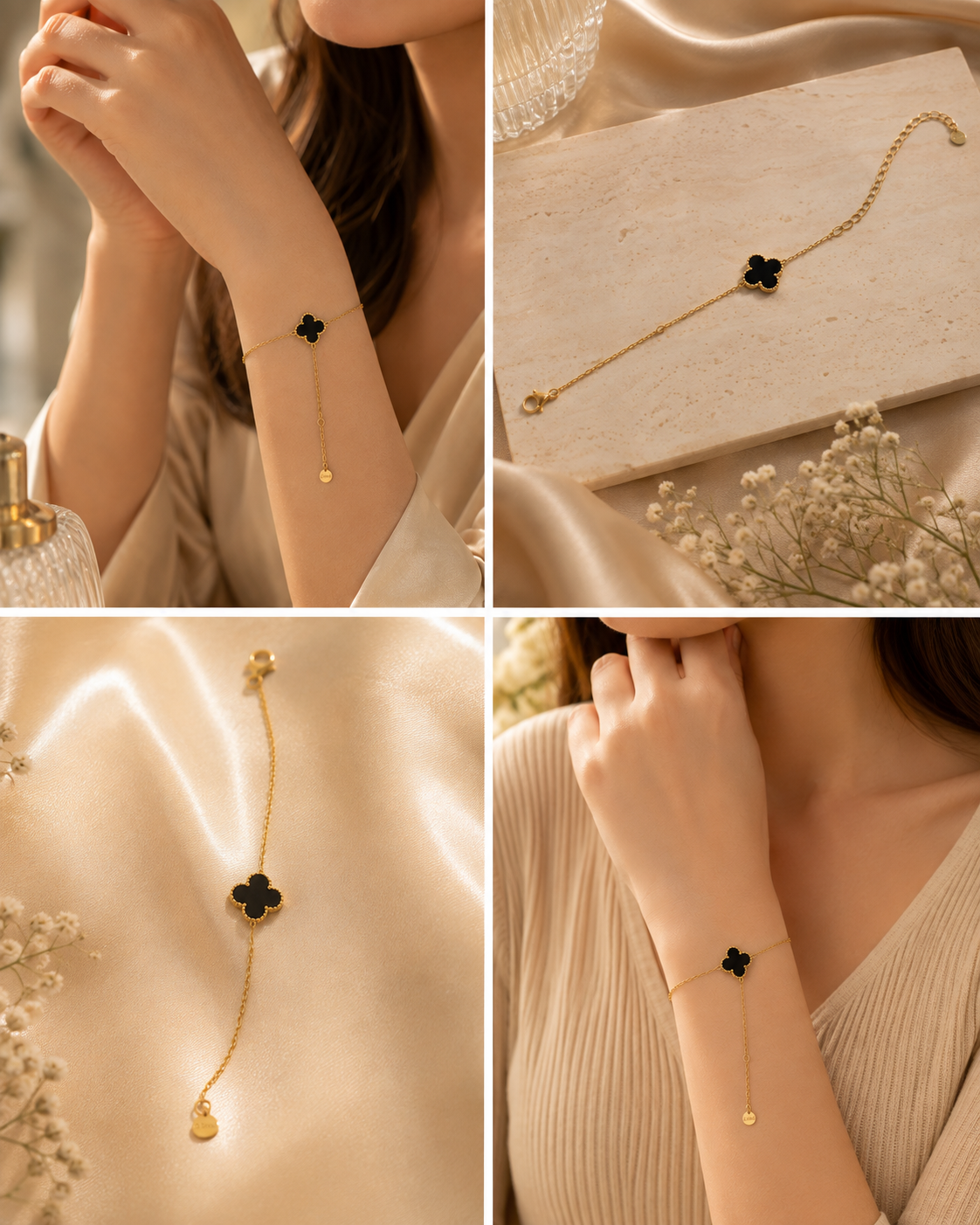 Black Clover Gold Plated Adjustable Bracelet