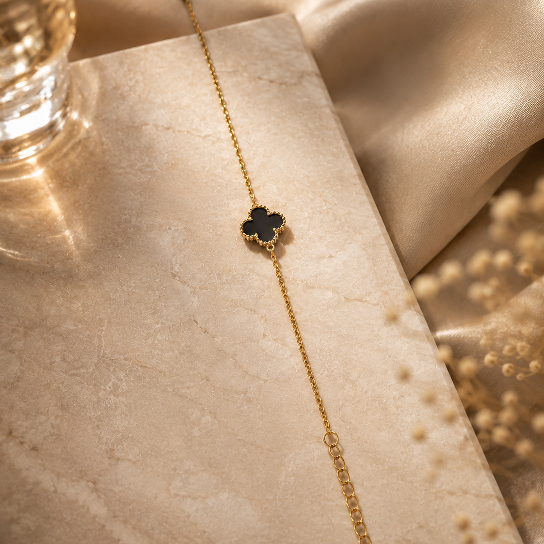 Black Clover Gold Plated Adjustable Bracelet