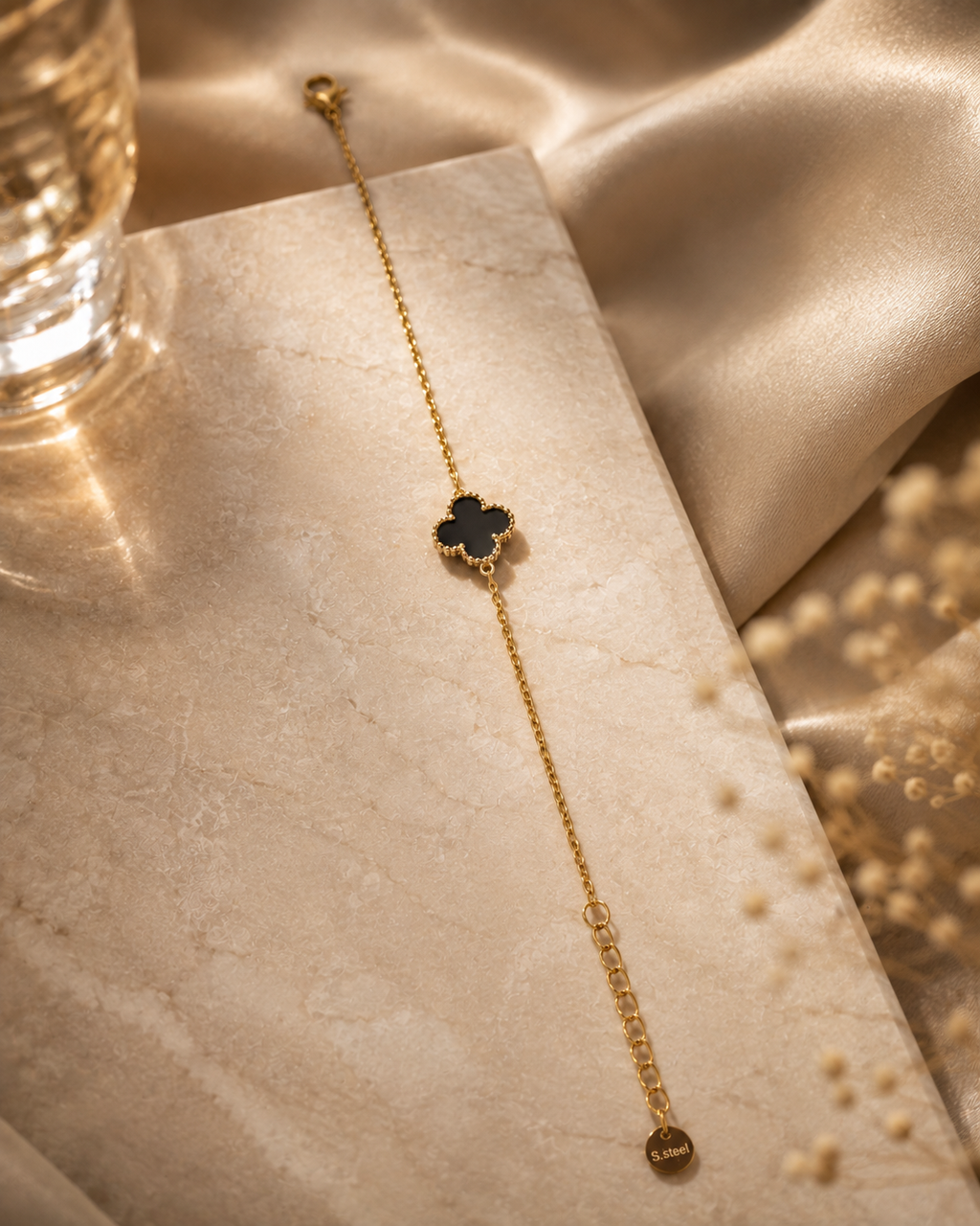 Black Clover Gold Plated Adjustable Bracelet
