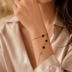 Triple Black Clover Gold Plated Adjustable Bracelet