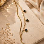 Triple Black Clover Gold Plated Adjustable Bracelet