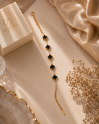 Five Black Clover Gold Plated Adjustable Bracelet