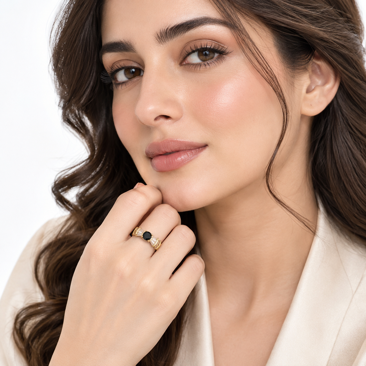 Noir Elegance Gold Baguette Statement Ring