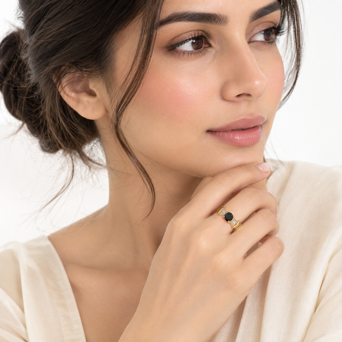 Noir Elegance Gold Baguette Statement Ring