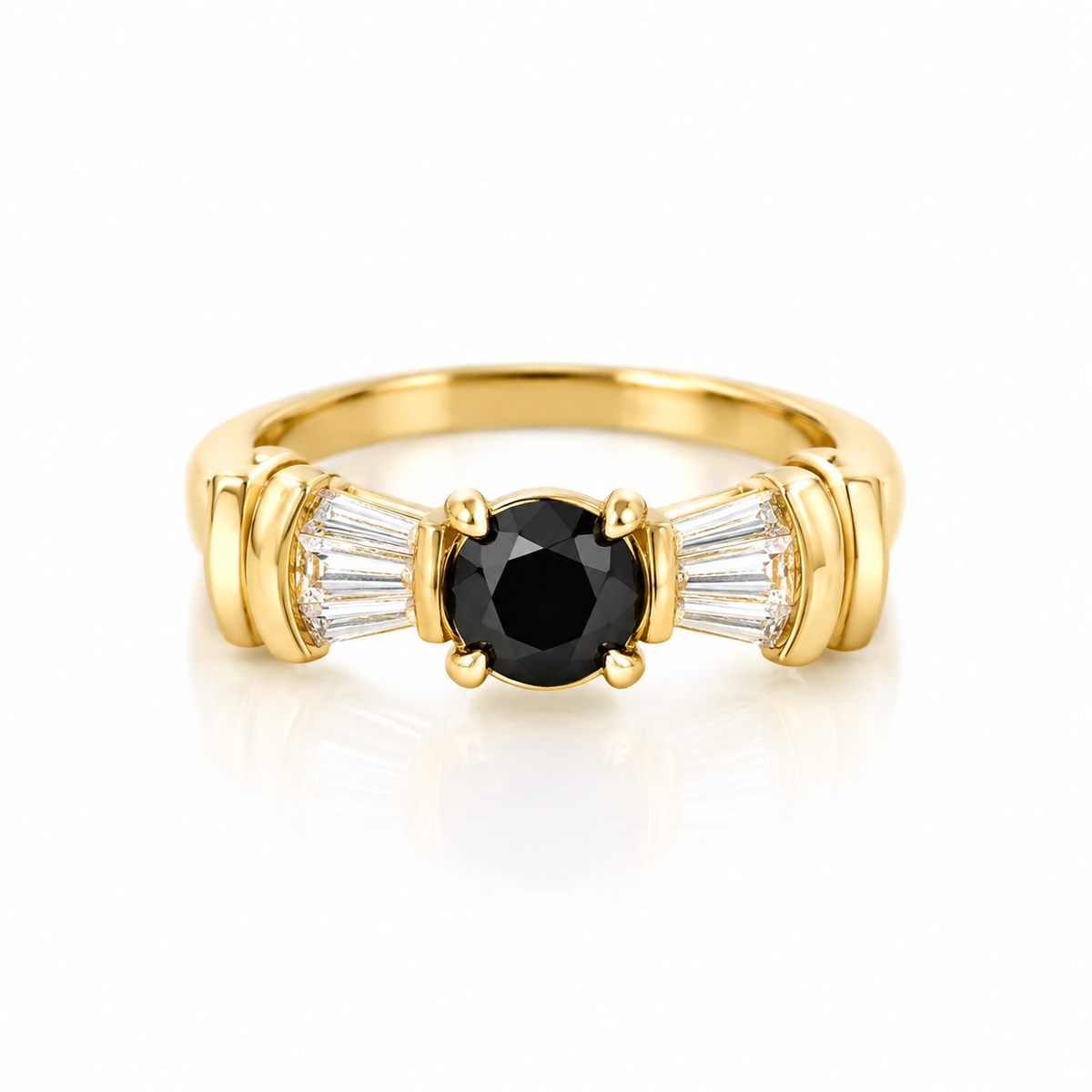 Noir Elegance Gold Baguette Statement Ring