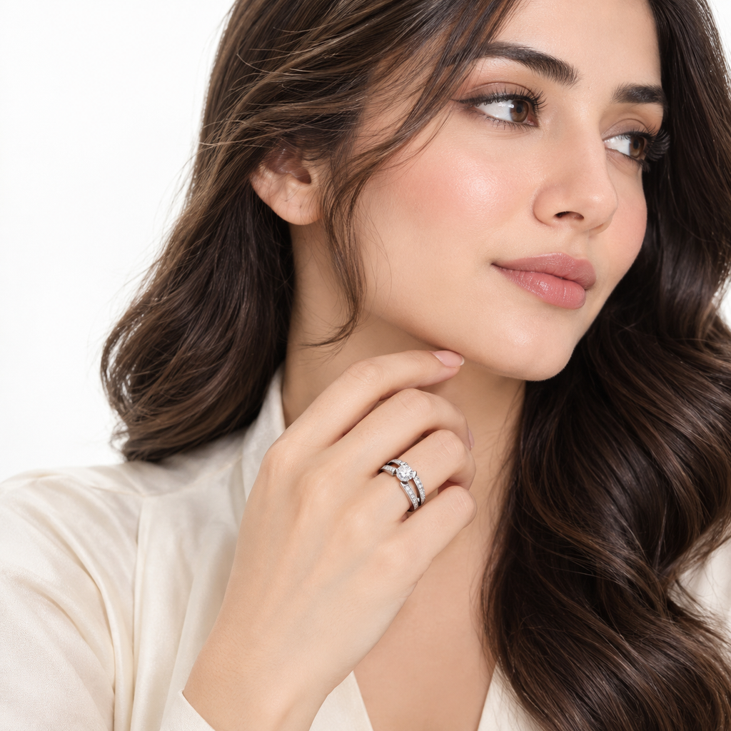 Premium Silver-Plated Solitaire Zircon Ring for Women