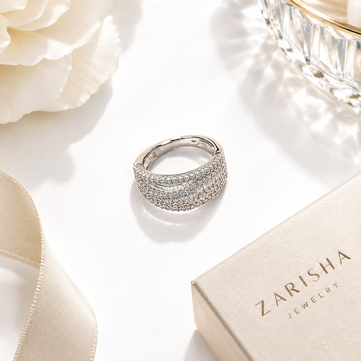 Sparkling Crossover Multi-Band CZ Ring | Zarisha