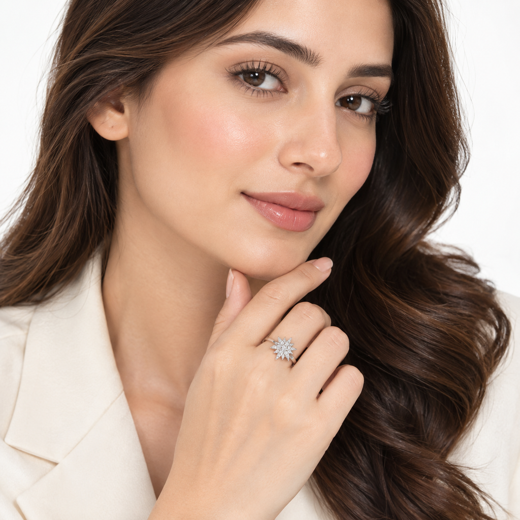 Sparkling Starlight Cluster CZ Silver Ring | Zarisha