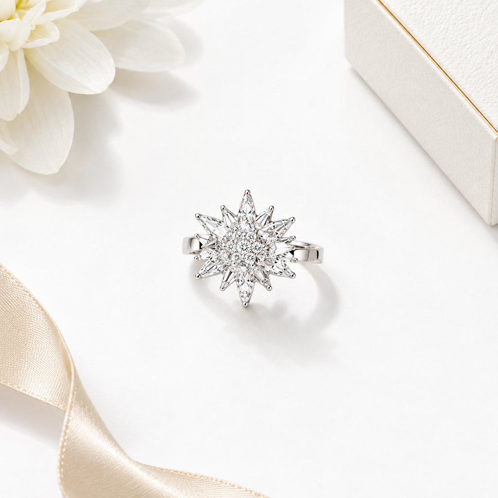 Sparkling Starlight Cluster CZ Silver Ring | Zarisha