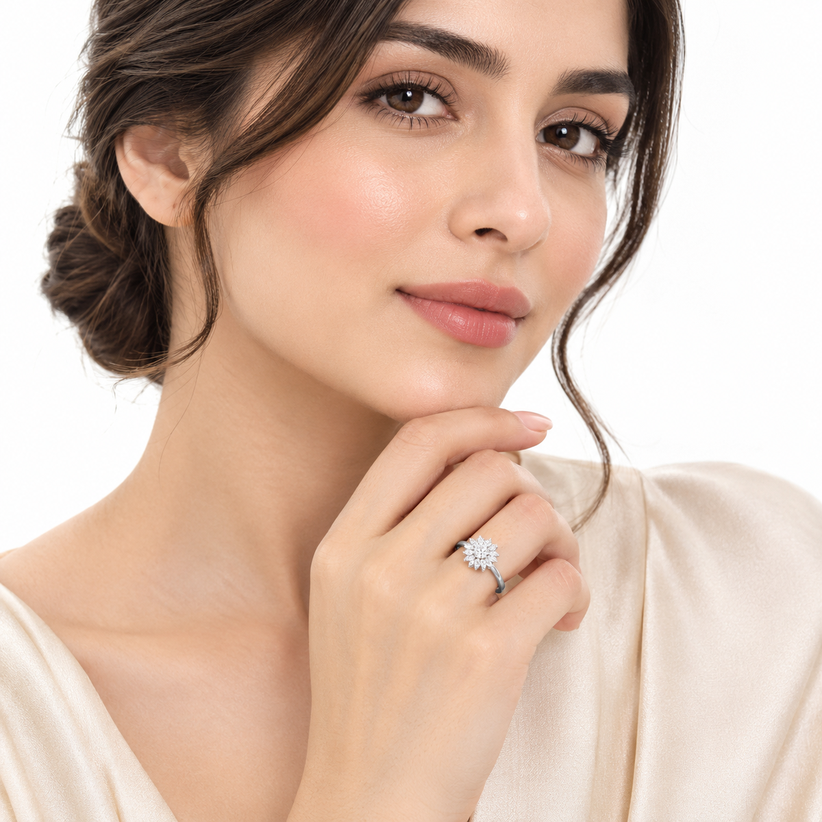 Elegant Floral Cluster CZ Silver Ring | Zarisha
