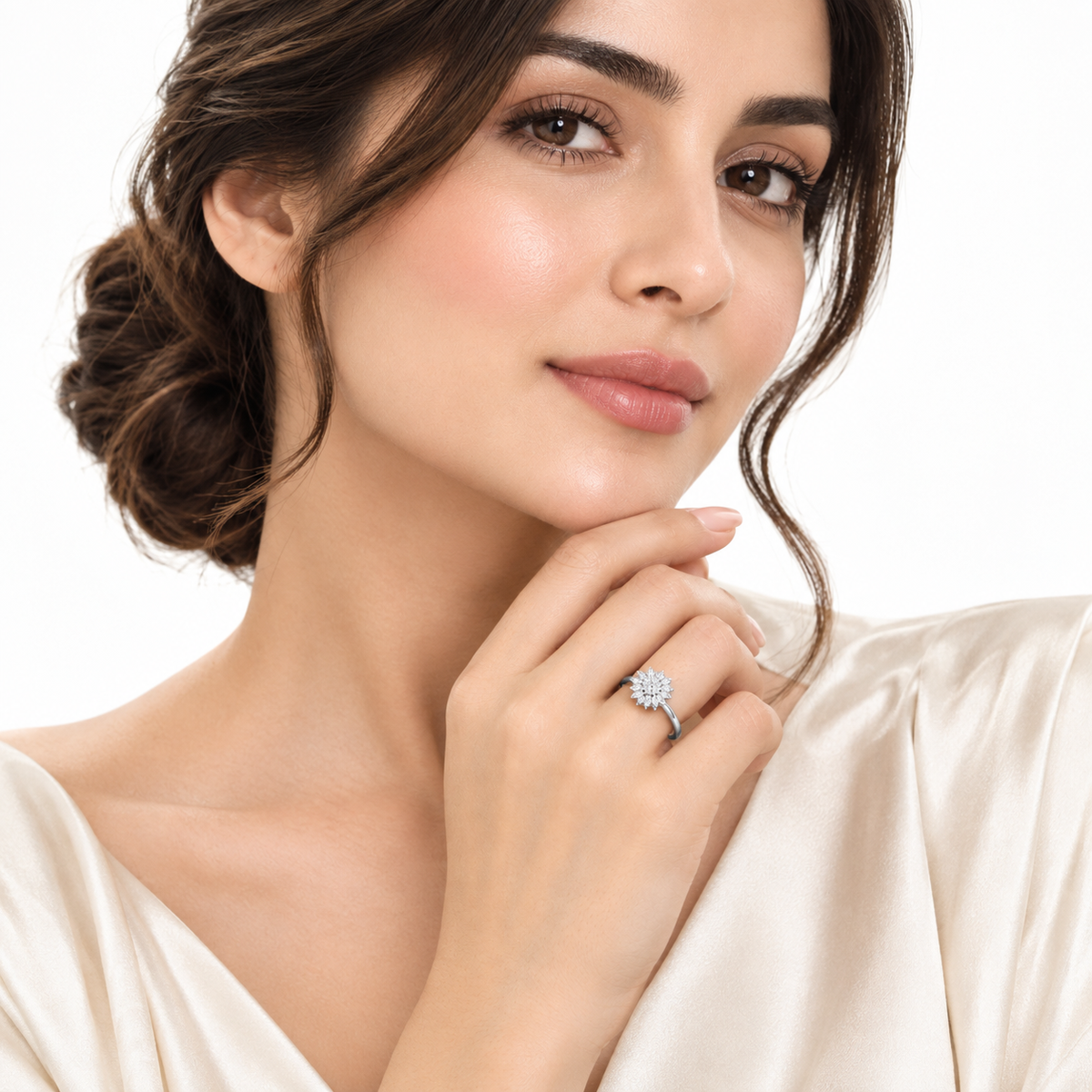 Elegant Floral Cluster CZ Silver Ring | Zarisha