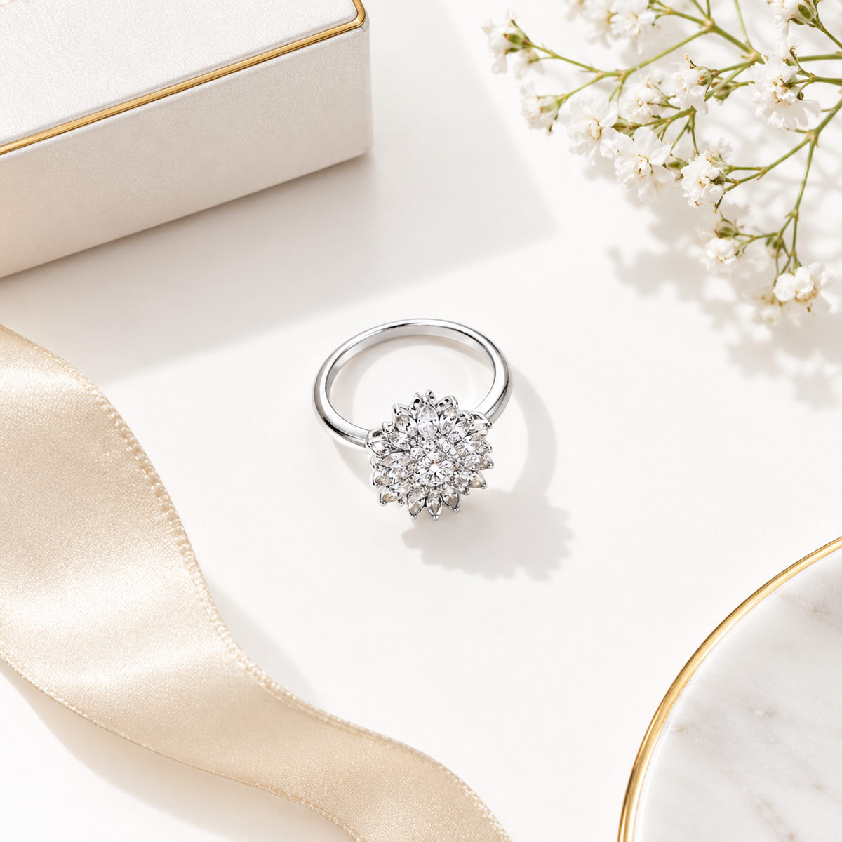 Elegant Floral Cluster CZ Silver Ring | Zarisha