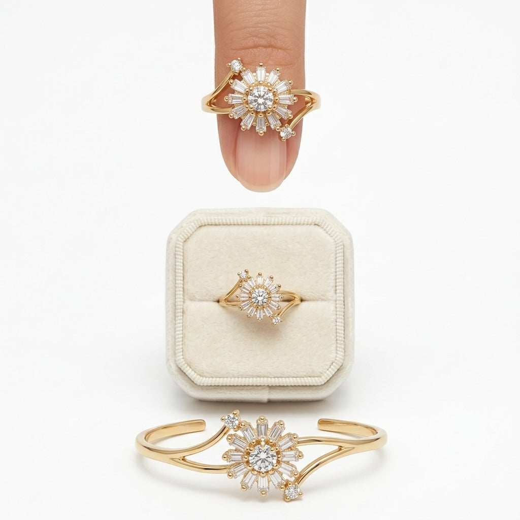 ZARISHA Gold Floral Starburst Diamond Ring