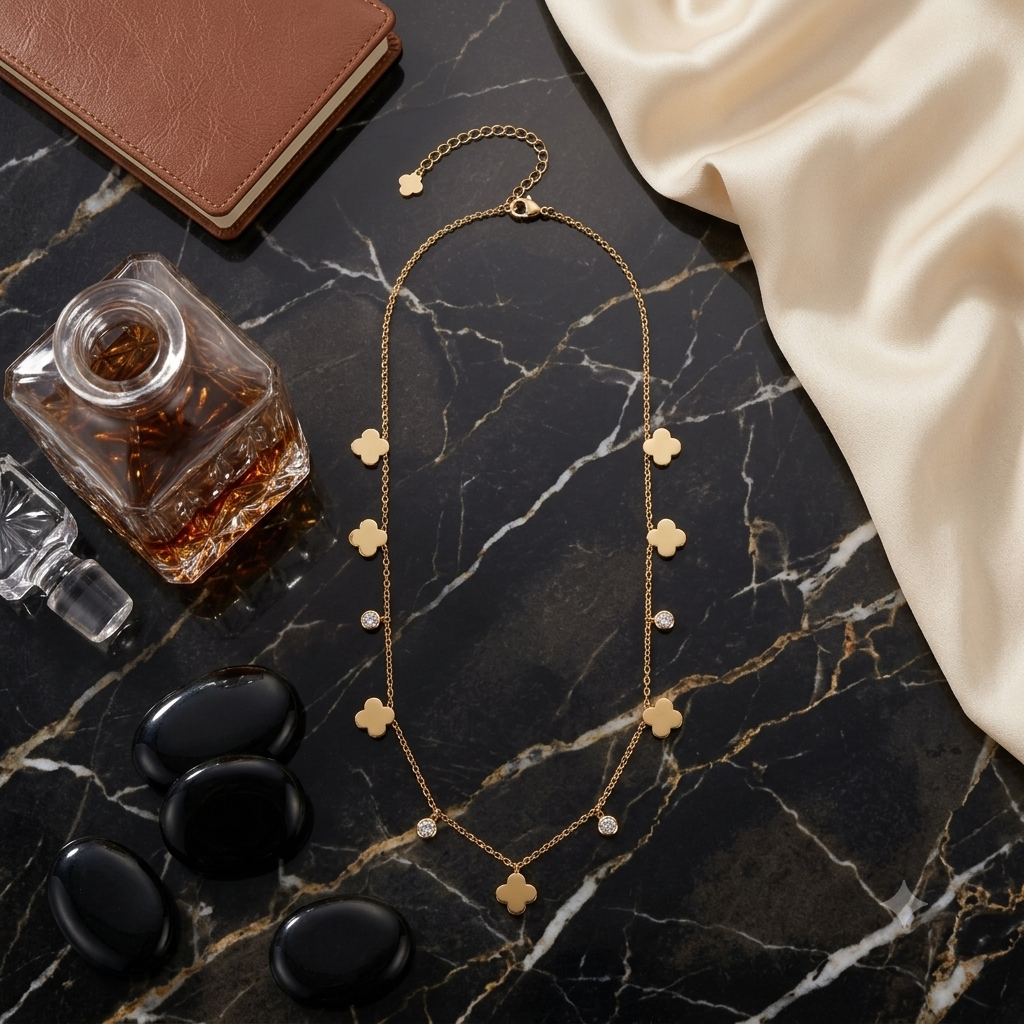 Gold Clover Zircon Necklace for Women