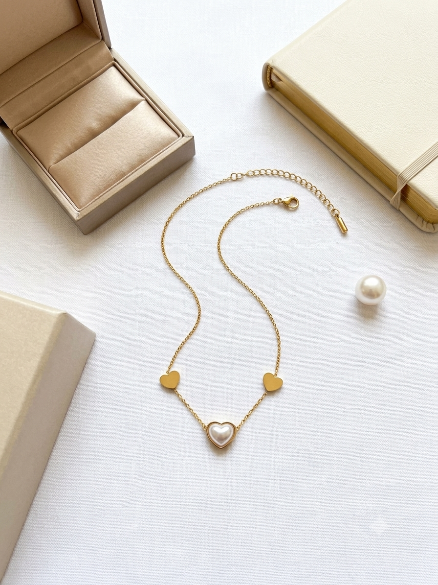 Gold Heart Pearl Necklace for Women