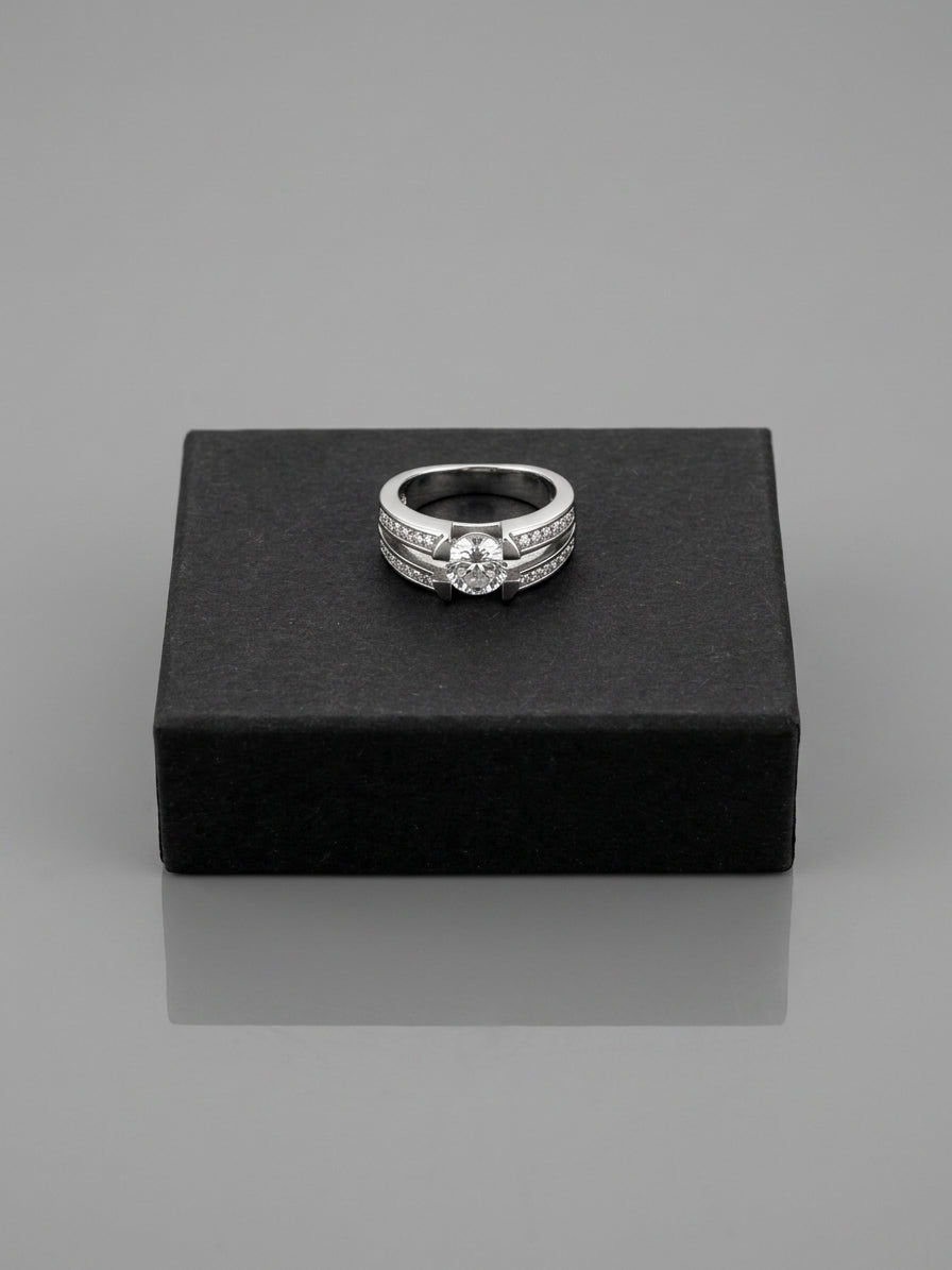 Premium Silver-Plated Solitaire Zircon Ring for Women