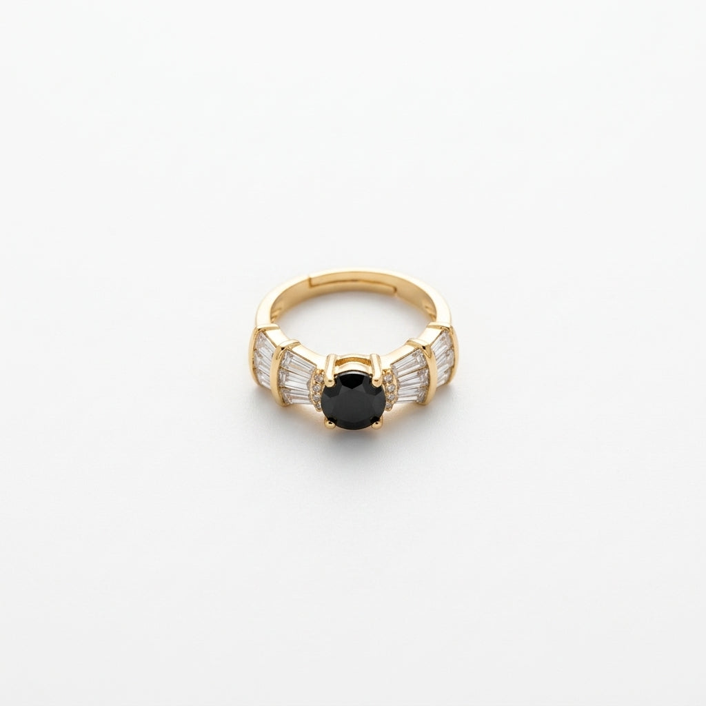Noir Elegance Gold Baguette Statement Ring