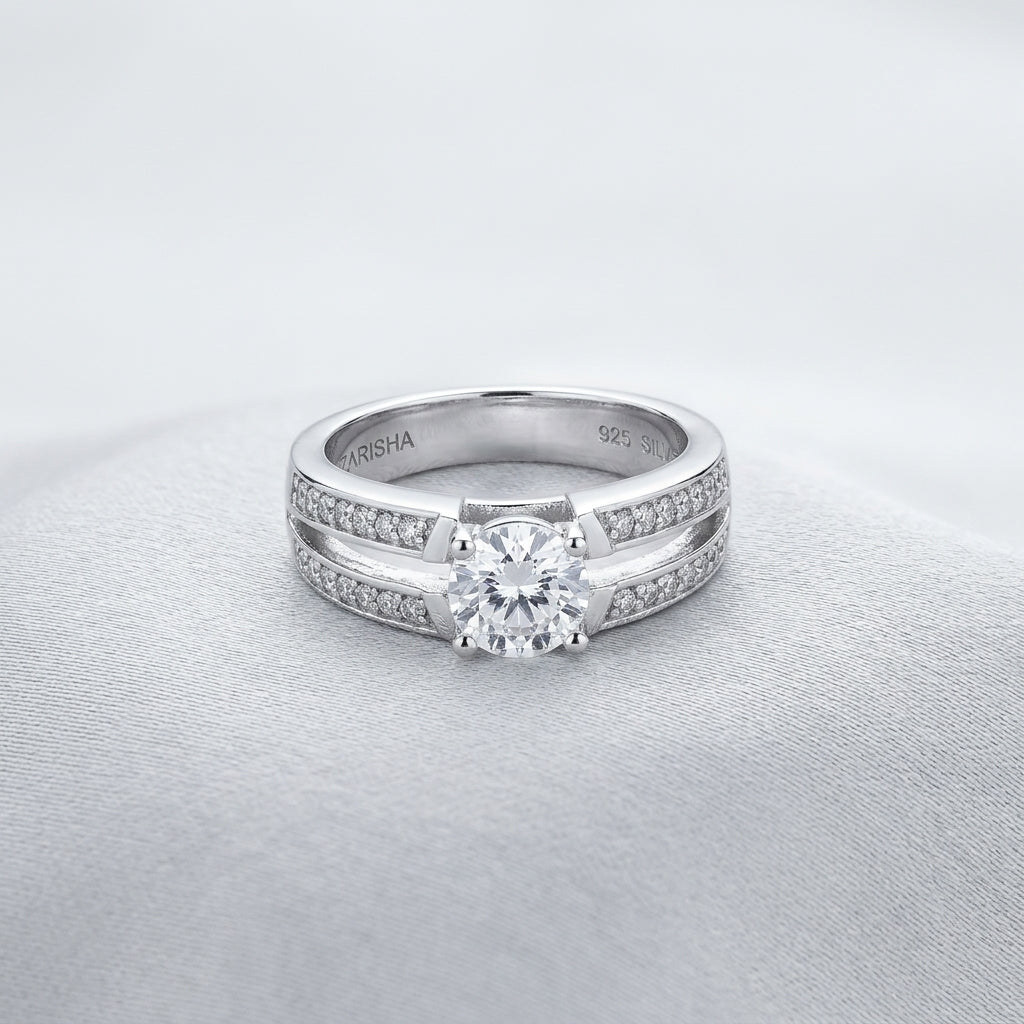 Premium Silver-Plated Solitaire Zircon Ring for Women