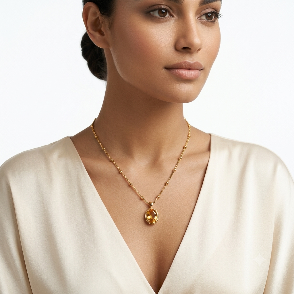 Gold Oval Zircon Pendant Necklace for Women