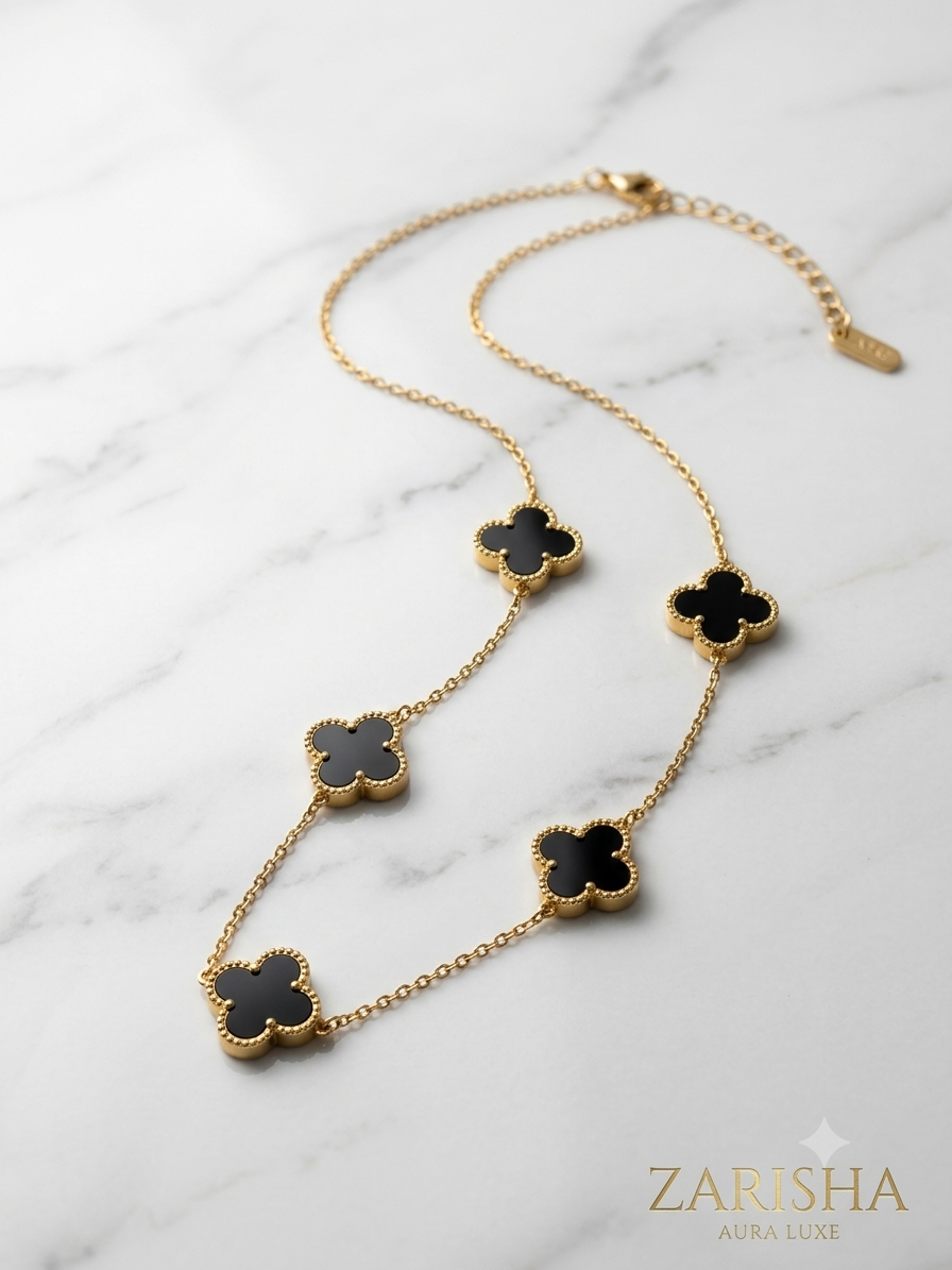 Black Clover Gold Plated Necklace for Women