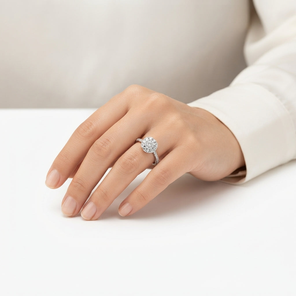 Elegant Round Halo CZ Silver Ring | Zarisha