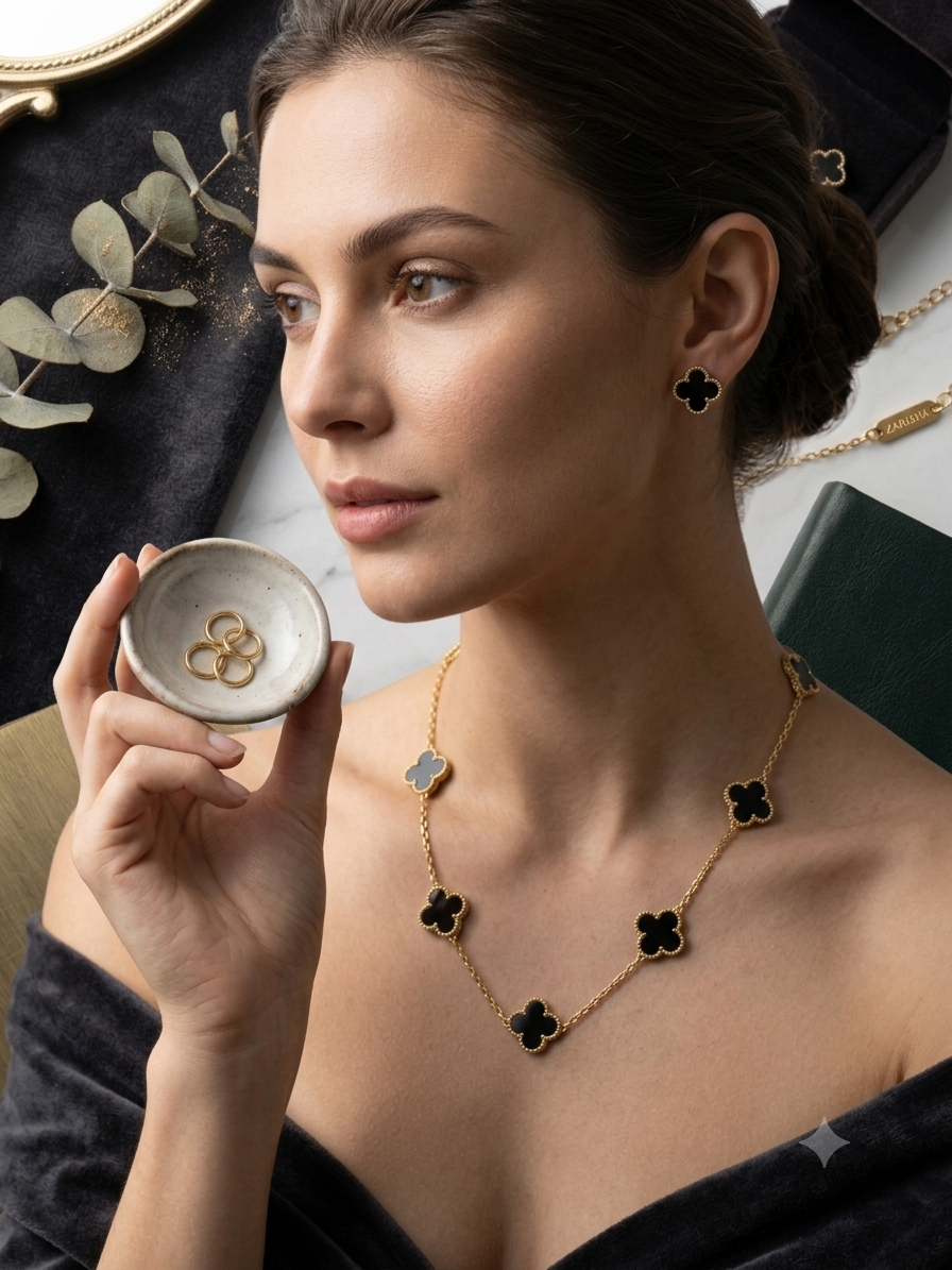Black Clover Gold Plated Necklace for Women