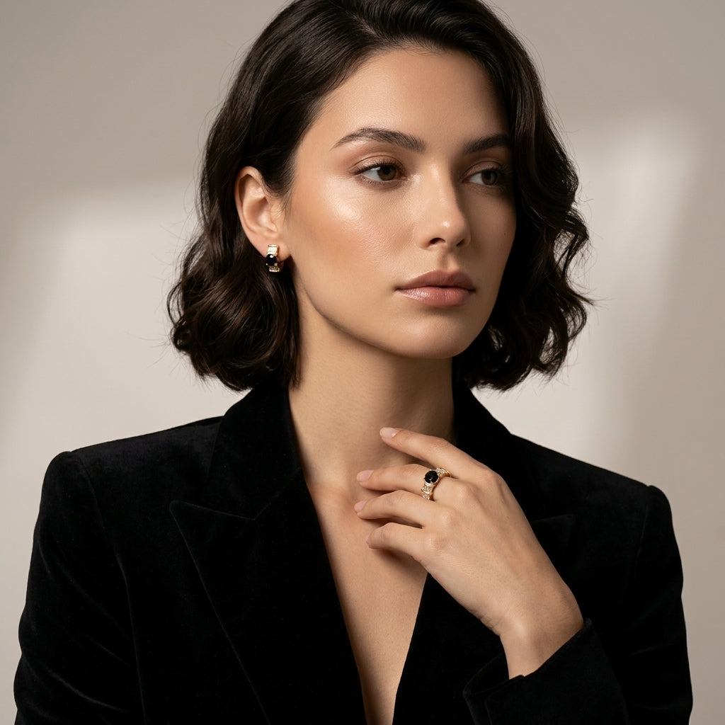 Noir Elegance Gold Baguette Statement Ring