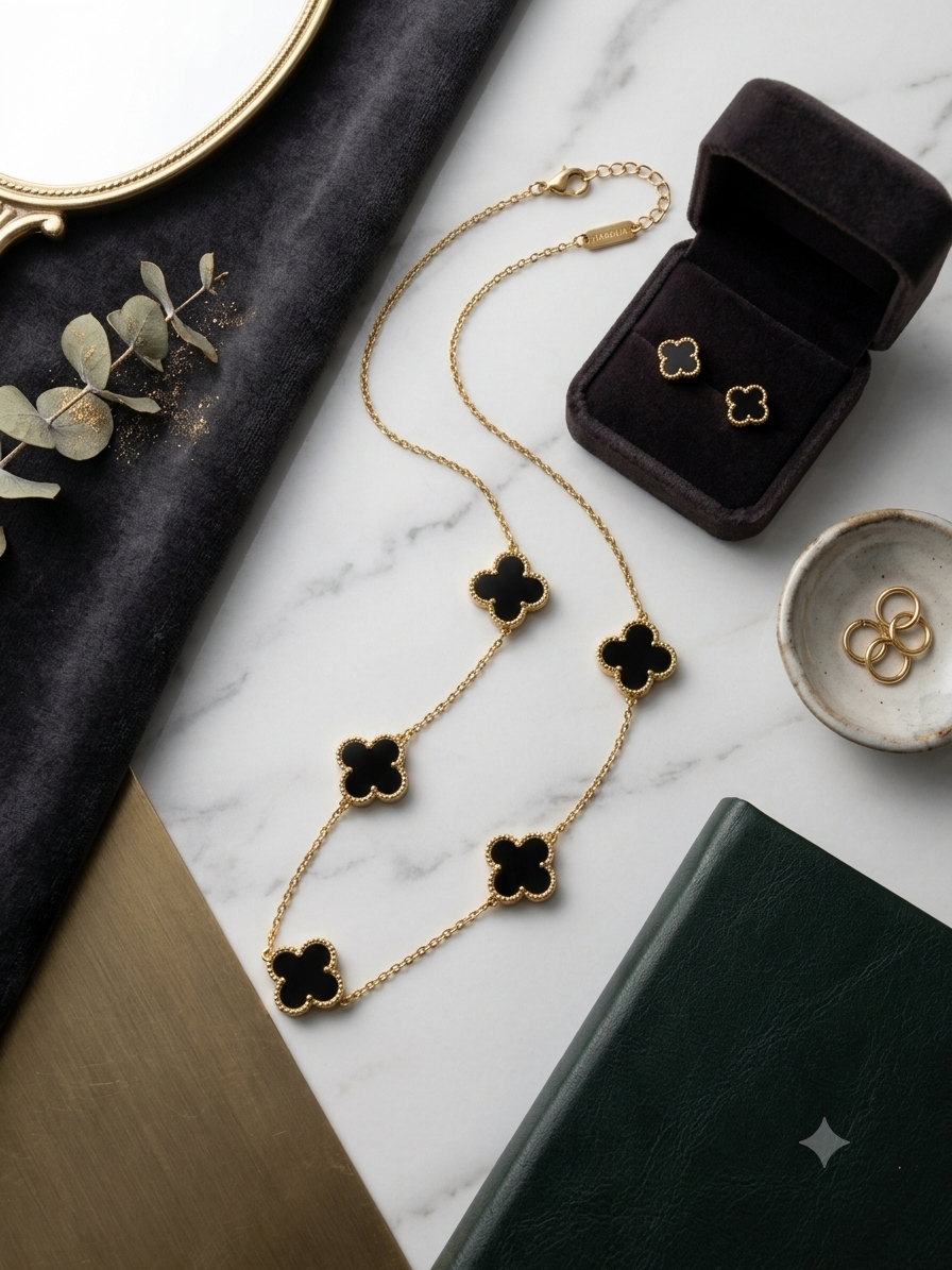 Black Clover Gold Plated Necklace for Women