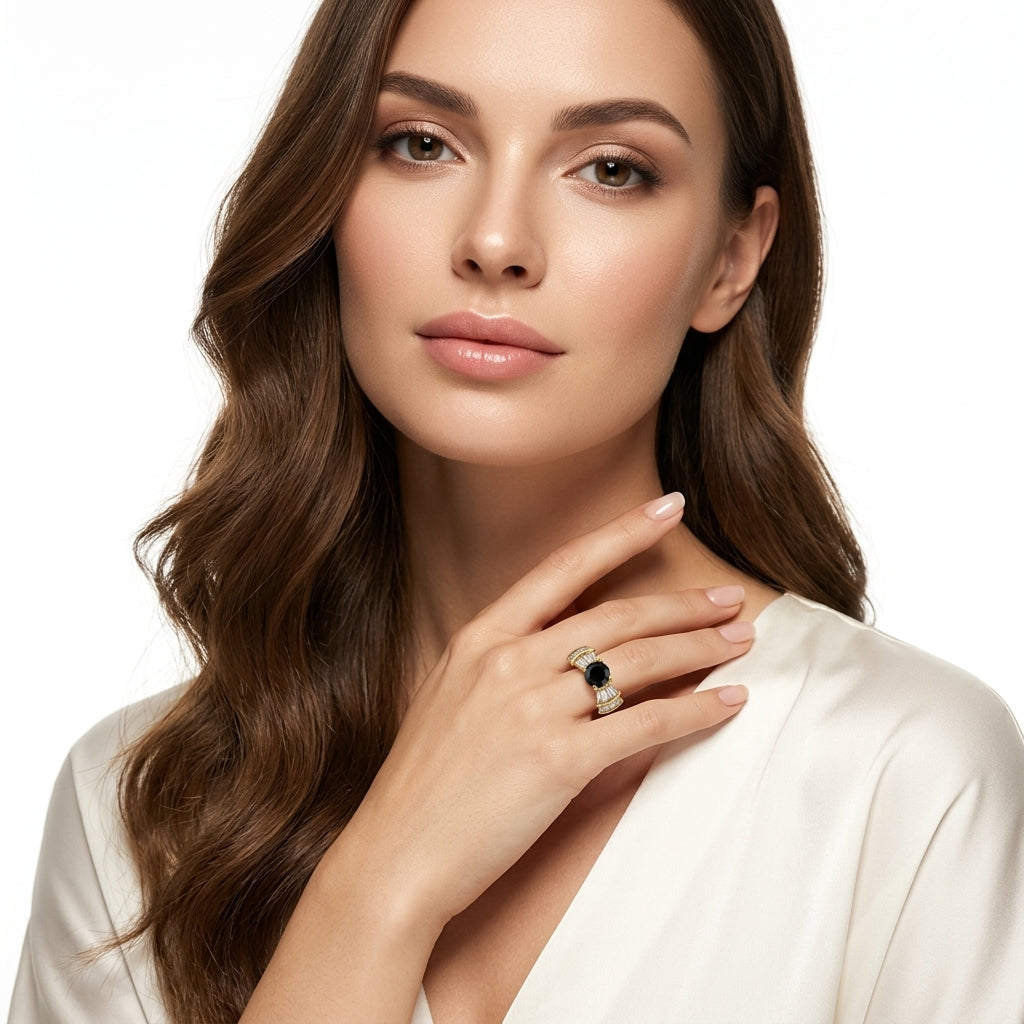 Noir Elegance Gold Baguette Statement Ring