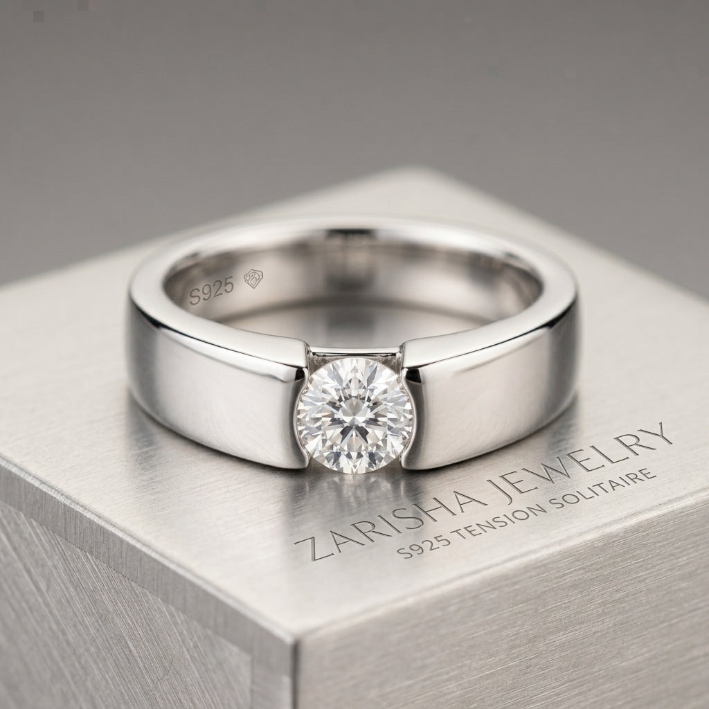 ZARISHA Modern Floating Solitaire Band in Sterling Silver