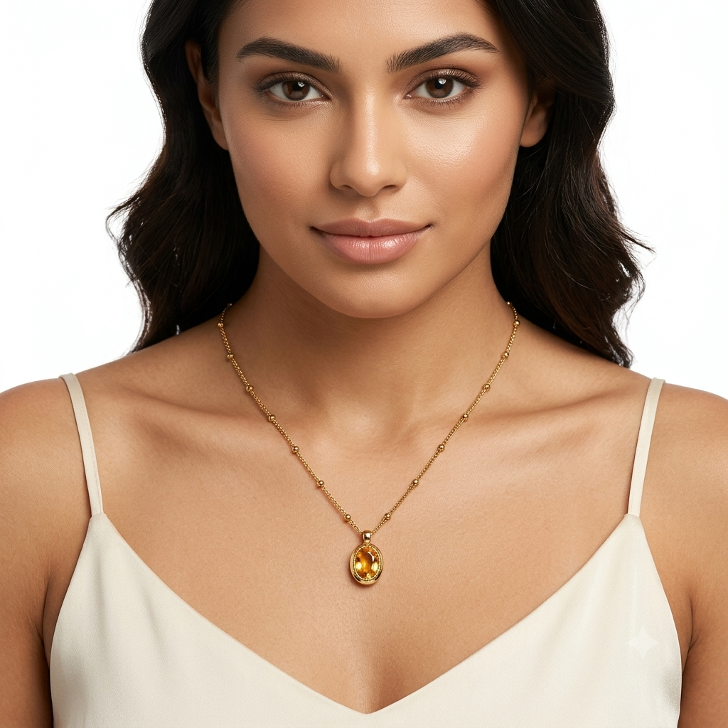 Gold Oval Zircon Pendant Necklace for Women