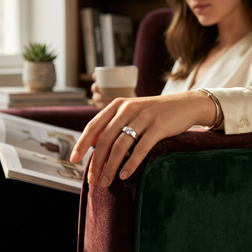 ZARISHA Modern Floating Solitaire Band in Sterling Silver