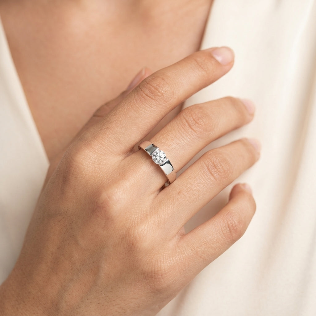 ZARISHA Modern Floating Solitaire Band in Sterling Silver