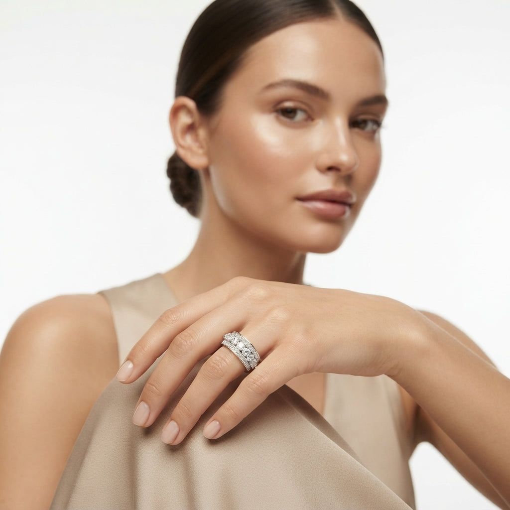 Bold Multi-Row CZ Wide Band Ring | Zarisha