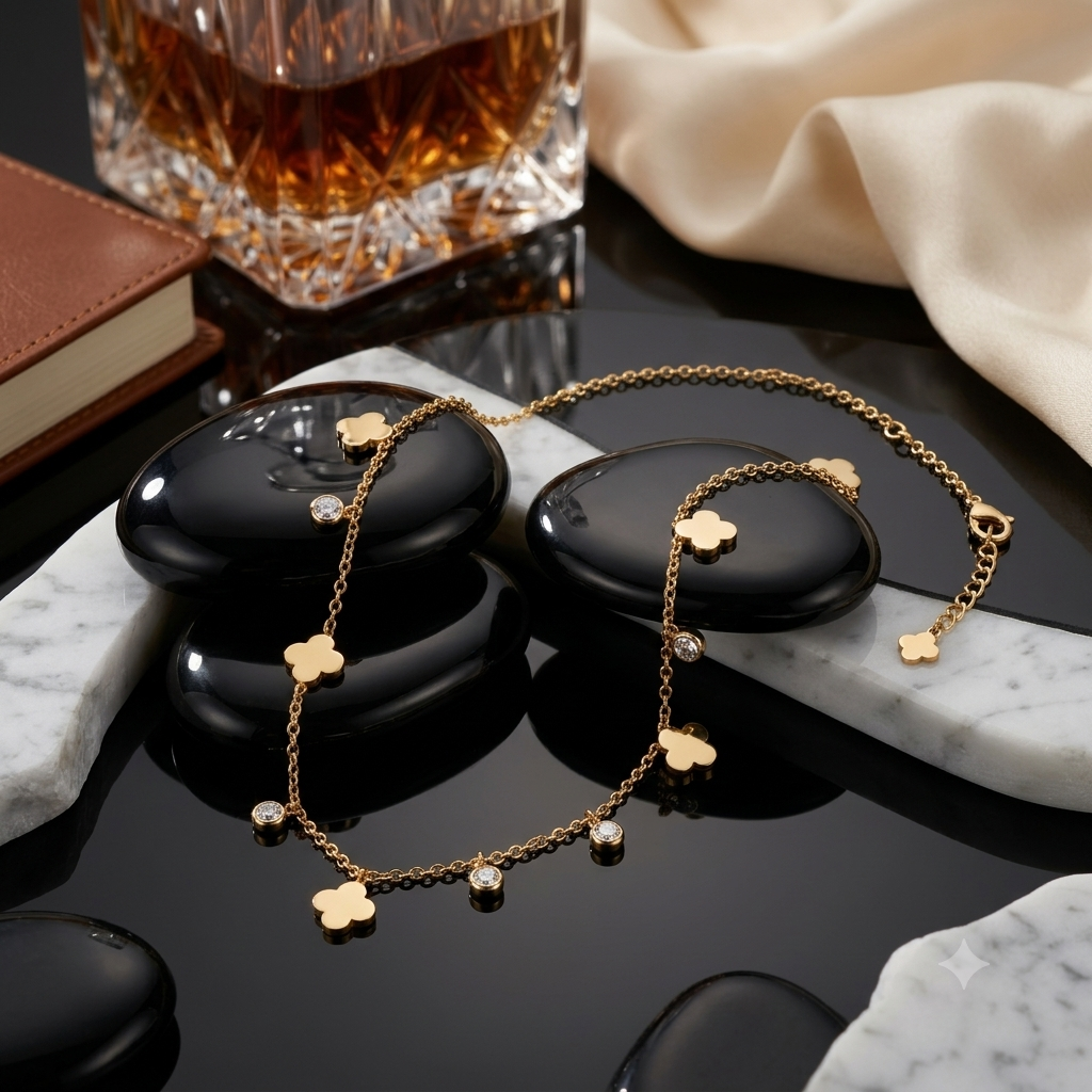 Gold Clover Zircon Necklace for Women