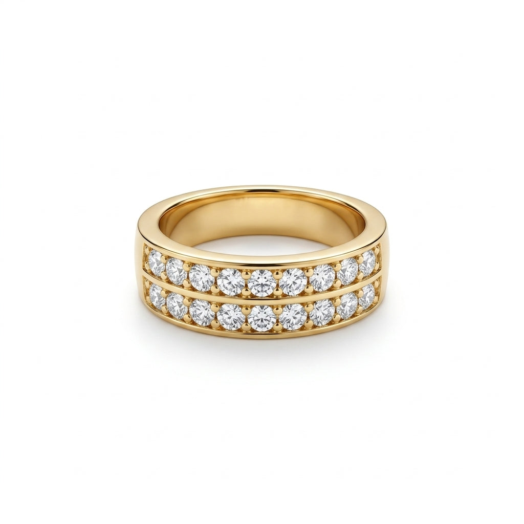 ZARISHA Double Row Pave Diamond Gold Band Ring