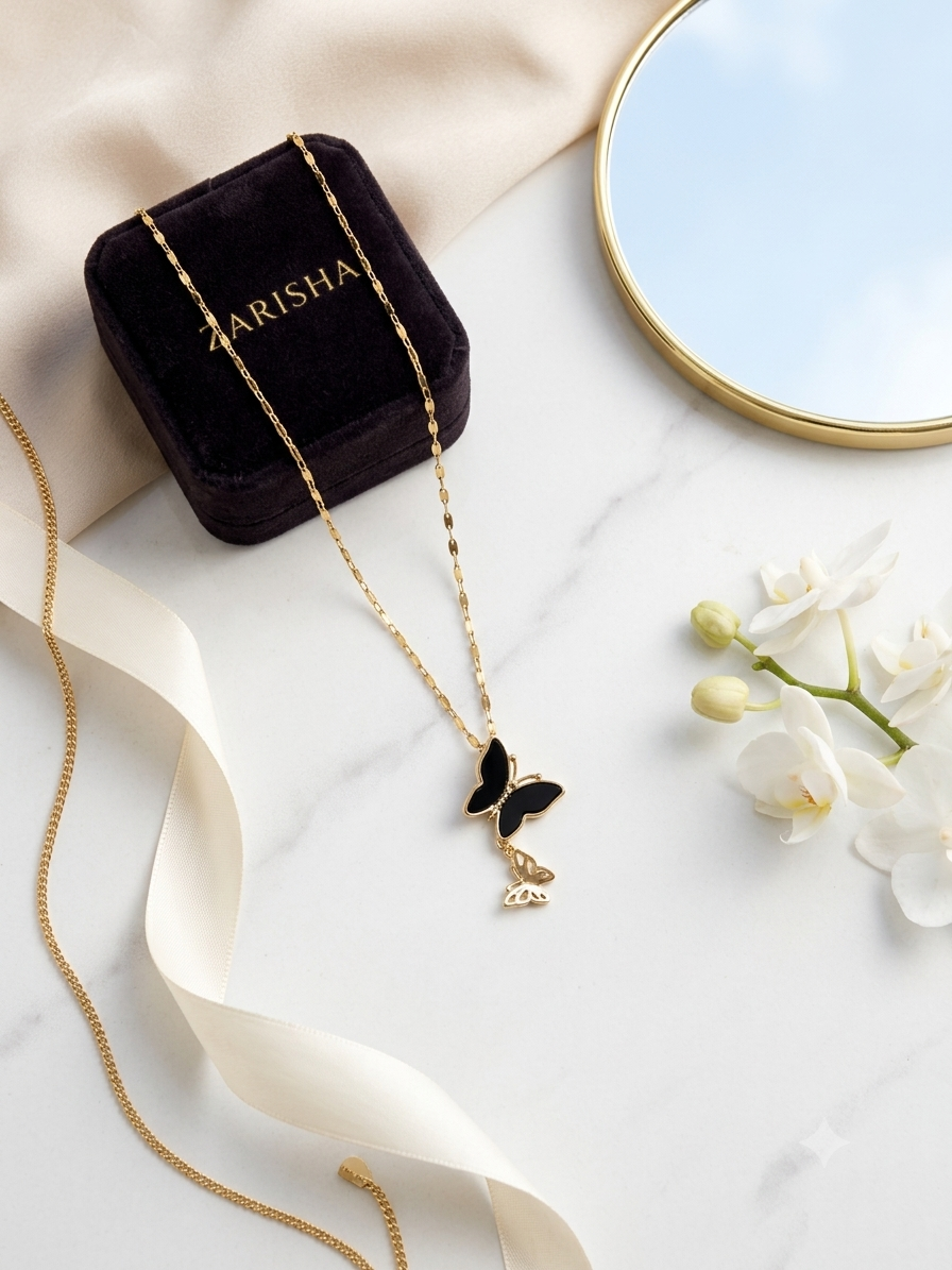 Black Butterfly Pendant Necklace for Women