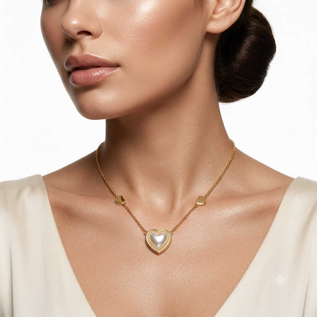 Gold Heart Pearl Necklace for Women